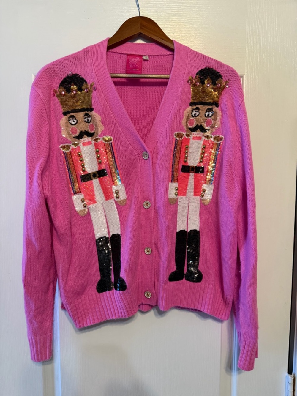 QUEEN OF SPARKLES Hot Pink Knit Cardigan